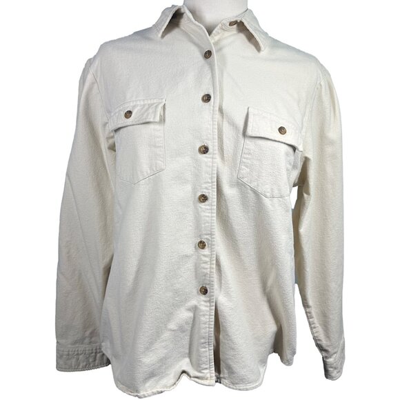 L.L. Bean Women’s L Regular Heavyweight Shirt Jacket Cream 100% Cotton - Picture 1 of 7